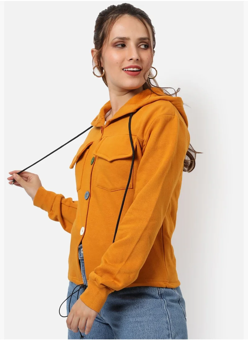 Campus Sutra Campus Sutra Women's Solid Regular Fit Zipper Sweatshirt With Hoodie For Winter Wear | Full Sleeve | Cotton Sweatshirt | Casual Sweatshirt For Woman | Stylish Sweatshirt For Women