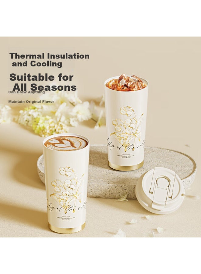 Germ Insulated Mug For Women With Ceramic Inner, Coffee Cup With Straw, Student Gift Water Bottle, 500ml, Lily Of The Valley Tea White - Image 3