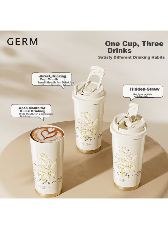 Germ Insulated Mug For Women With Ceramic Inner, Coffee Cup With Straw, Student Gift Water Bottle, 500ml, Lily Of The Valley Tea White - Image 2