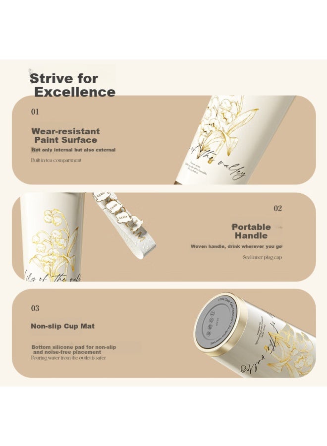 Germ Insulated Mug For Women With Ceramic Inner, Coffee Cup With Straw, Student Gift Water Bottle, 500ml, Lily Of The Valley Tea White - Image 5