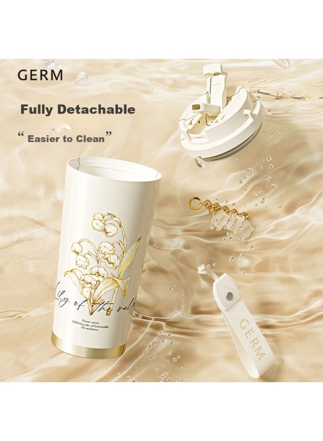 Germ Insulated Mug For Women With Ceramic Inner, Coffee Cup With Straw, Student Gift Water Bottle, 500ml, Lily Of The Valley Tea White - Image 4