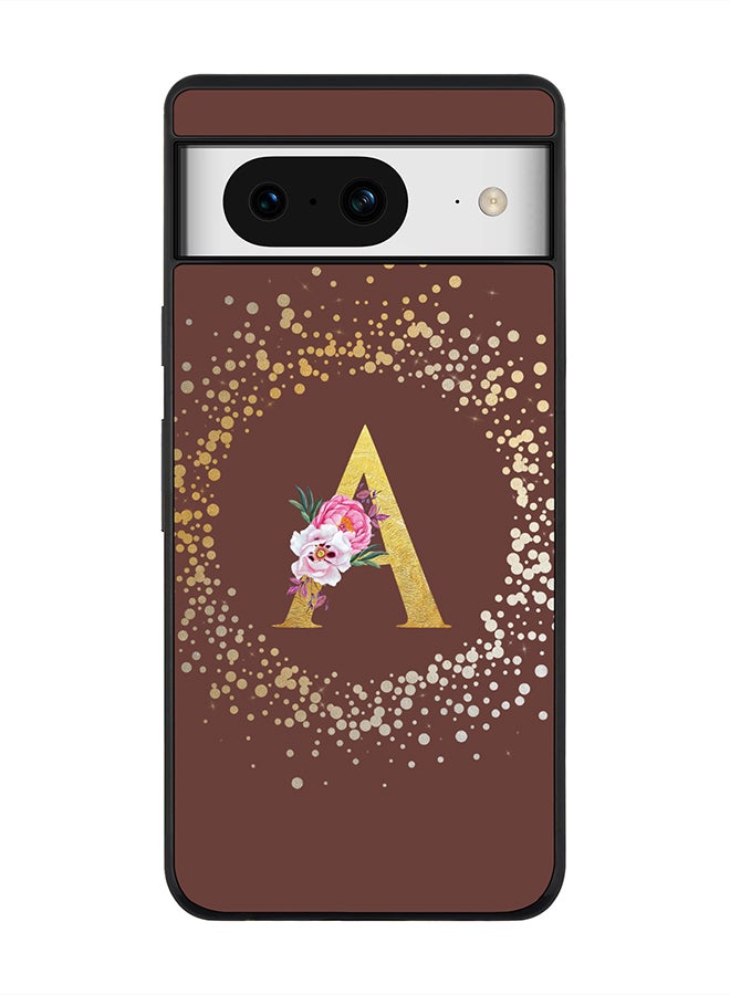 Stylizedd Rugged Black Edge case for Google Pixel 8, Slim fit Thin Phone Case Cover- Custom Monogram Initial Letter Floral Pattern Alphabet - A (Brown) - Image 1