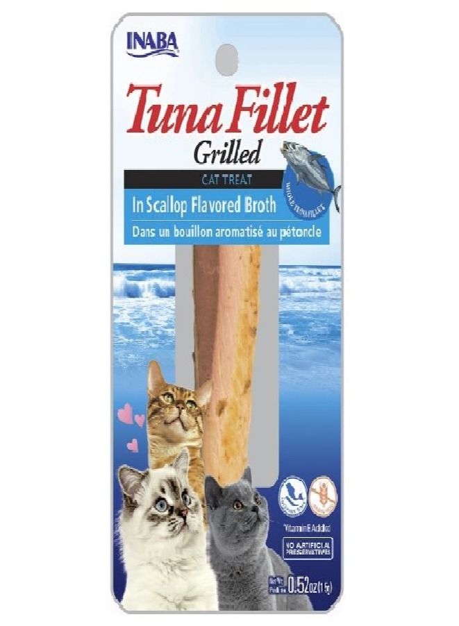 INABA Grilled Tuna Fillet in Scallop Broth 15G, Inaba Cat Treats, Grain-Free, Lickable, Squeezable Creamy Cat Treat, Creamy cat treats, Toppers for cat foods, Lickable treats for cats 