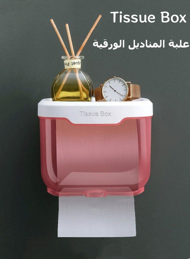 Tissue Box, Perforation-Free Tissue Dispenser Wall Mounted Toilet Paper Holder Drying Sheet Holder Tissue Holder Clear Tissue Storage Tissue Inverted Box,Clear Pink 6in Long, for Bathroom Kitchen Li - Image 1
