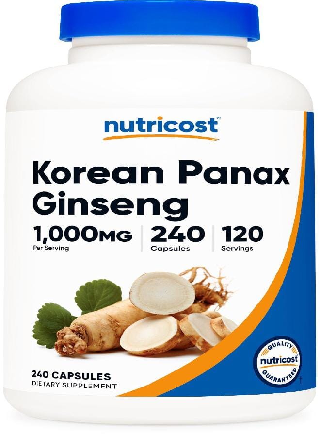 Nutricost Korean Ginseng 1000mg Serving, 240 Capsules - 500mg Per Capsule, 120 Servings - Korean Panax Red Ginseng - Gluten Free & Non-GMO - Image 1