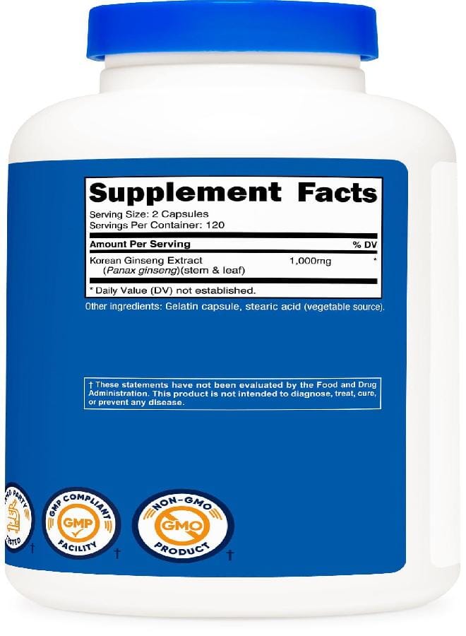 Nutricost Korean Ginseng 1000mg Serving, 240 Capsules - 500mg Per Capsule, 120 Servings - Korean Panax Red Ginseng - Gluten Free & Non-GMO - Image 4