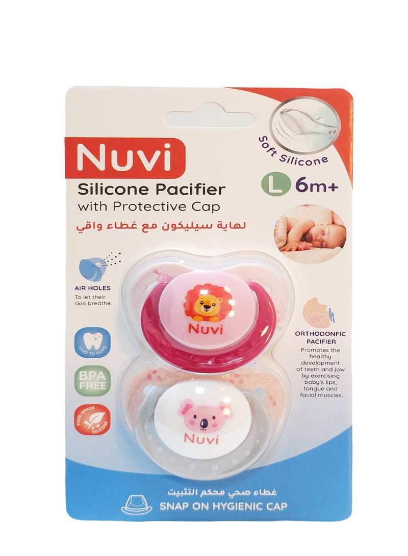 نوفي لهاية سيليكون نوفي مع غطاء حماية للأطفال من عمر 6 أشهر فما فوق، عبوة من قطعتين - لهاية تقويمية كبيرة، لون وردي - Image 1