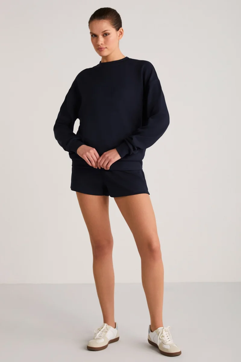 GRIMELANGE Maısıe Women's Organic Cotton Comfort Fit Crew Neck Navy Blue Sweatshirt