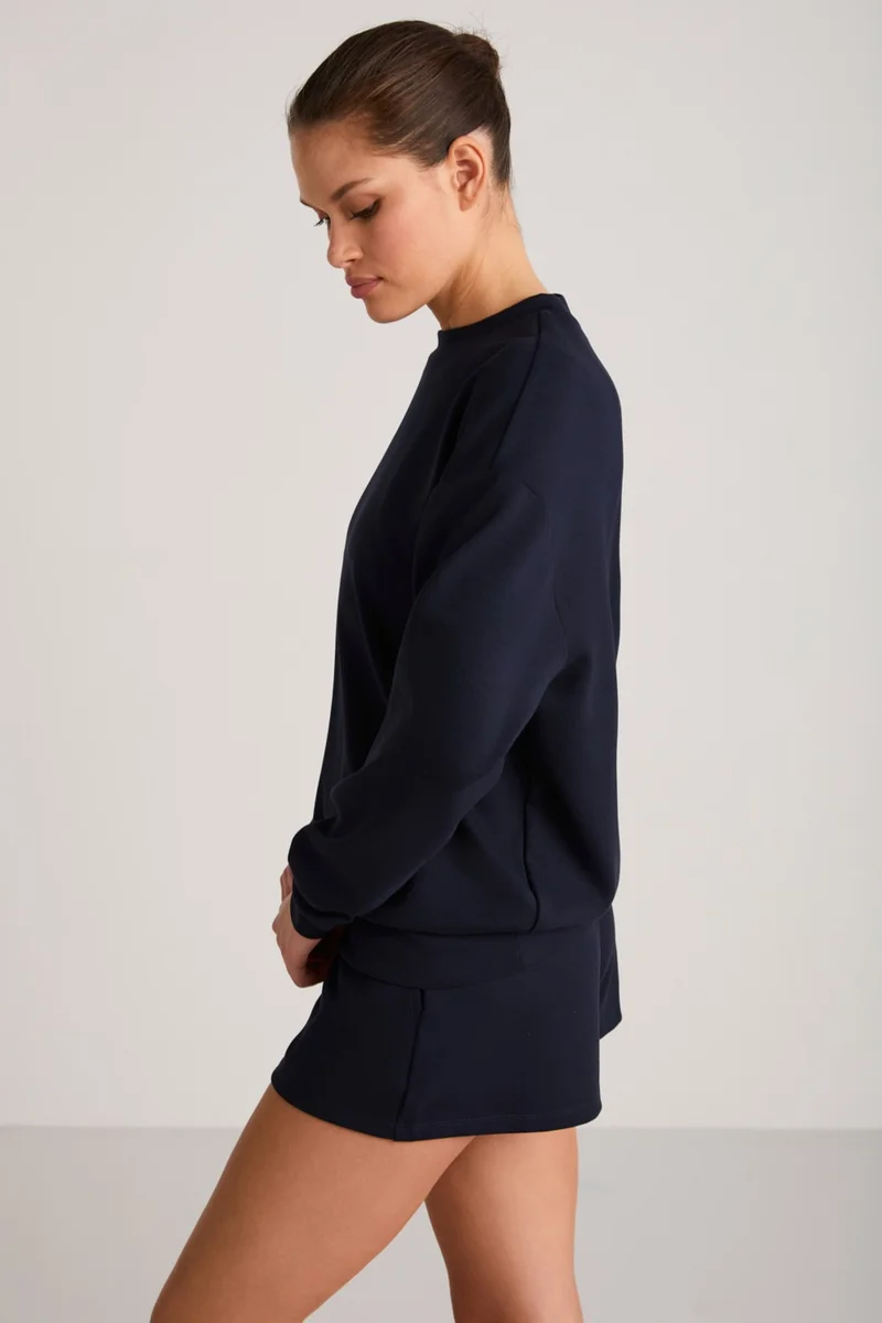 GRIMELANGE Maısıe Women's Organic Cotton Comfort Fit Crew Neck Navy Blue Sweatshirt
