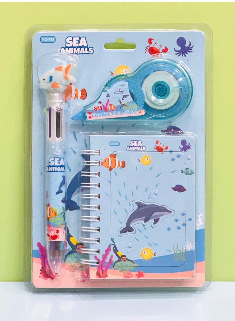 Generic Cute stationery set 3-piece set, - including correction tape, notebook, multi-color ballpoint pen Portable office supplies, fun gift for painting 