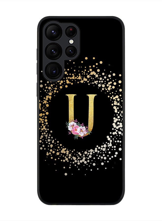 Stylizedd Rugged Black edge case for Samsung Galaxy S22 Ultra 5G, Soft Flexible Phone case Custom Monogram Initial Letter Floral Pattern Alphabet - U (Black) - Image 1
