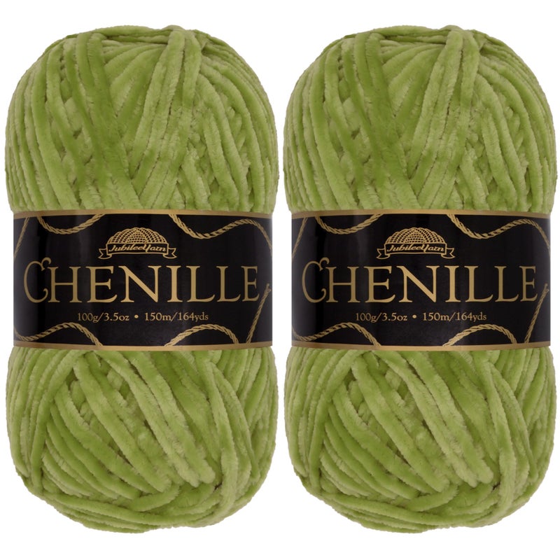 BambooMN خيوط جوبيل يارن شينيل 100 جرام خيوط وزن متوسط الطحالب الأخضر المسكي المخملي 2 خيوط