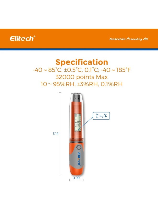 إليتك مقياس حرارة ورطوبة Elitech RC-51H USB على شكل قلم تقرير بى دي إف 32000 نقطة - Image 3