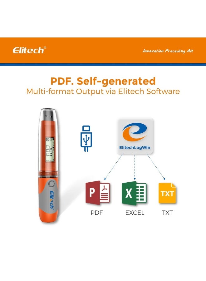 إليتك مقياس حرارة ورطوبة Elitech RC-51H USB على شكل قلم تقرير بى دي إف 32000 نقطة - Image 4