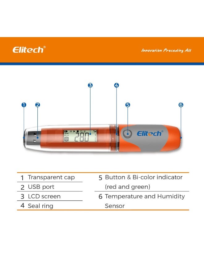إليتك مقياس حرارة ورطوبة Elitech RC-51H USB على شكل قلم تقرير بى دي إف 32000 نقطة - Image 5