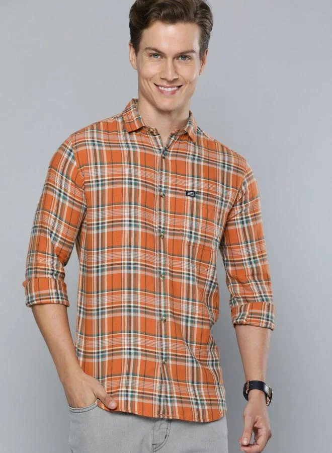 The Indian Garage Co The Indian Garage Co Men Orange Checked Casual Shirt