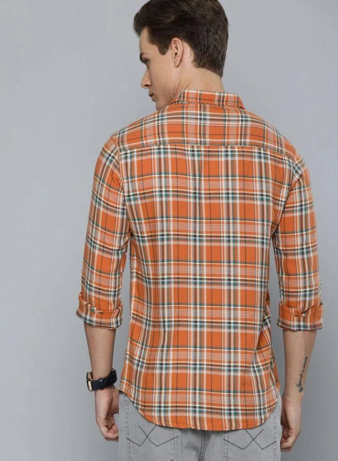 The Indian Garage Co The Indian Garage Co Men Orange Checked Casual Shirt