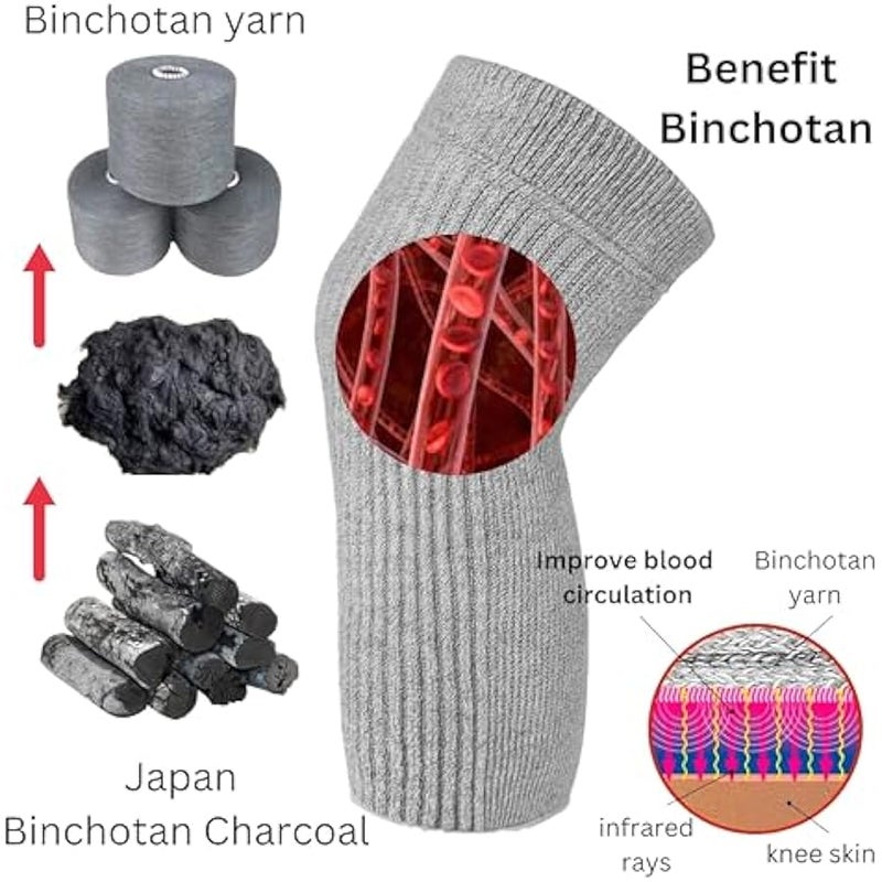 سينيور اي كير واقيات الركبة القطنية المرنة للرجال والنساء - دعم الدورة الدموية وتخفيف الام المفاصل، مساعد التهاب المفاصل، زوج واحد، صنع في اليابان, رمادي - Image 2