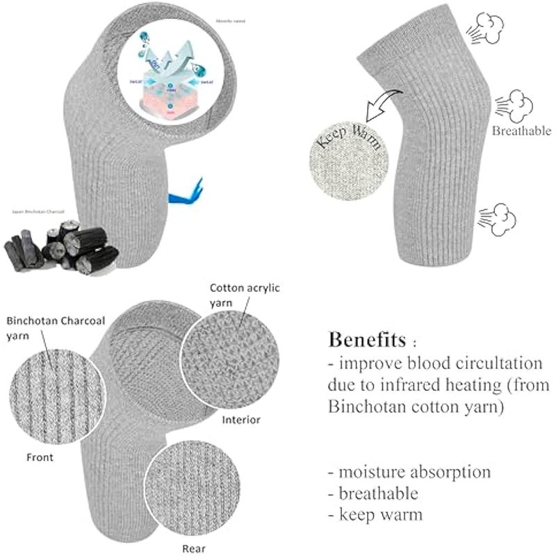 سينيور اي كير واقيات الركبة القطنية المرنة للرجال والنساء - دعم الدورة الدموية وتخفيف الام المفاصل، مساعد التهاب المفاصل، زوج واحد، صنع في اليابان, رمادي - Image 3