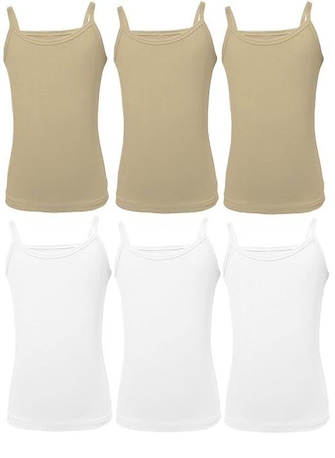 Hivata Women Sameej Baby Girls Soft Cotton Printed Vest Inner Wear for Infants Sando Vest Kids Toddler Camisole Baniyan White & Beige Color Vest Combo Pack of 6pc (Medium (10-12 Year)) - Image 1