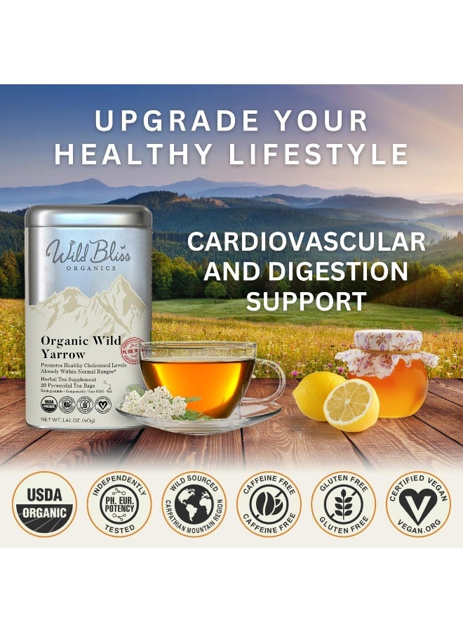 Wild Bliss Organic Wild Yarrow Flower Tea - Caffeine Free Herbal Tea - Pharmacopoeia Potency - 20 Tea Bags - Image 3