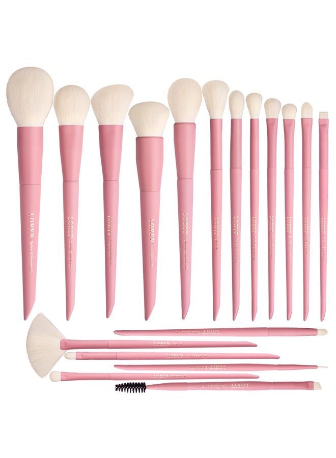 LORYP Makeup Brushes Set Labeled 18 Piece Face and Eye Brush Set Ultra soft hair Foundation, Concealer, Blush, Contour, Blending, Eyeshadow Pink Brush kit - Image 1