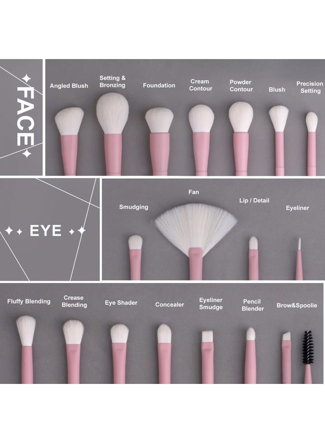 LORYP Makeup Brushes Set Labeled 18 Piece Face and Eye Brush Set Ultra soft hair Foundation, Concealer, Blush, Contour, Blending, Eyeshadow Pink Brush kit - Image 2