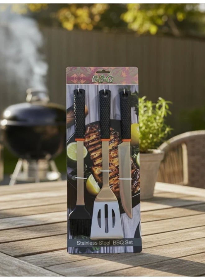 AKDC 3 pcs BBQ Tool Set – Stainless Steel Brush, Spatula & Knife Kit for Outdoor Barbecue & Grilling Lovers - Image 2