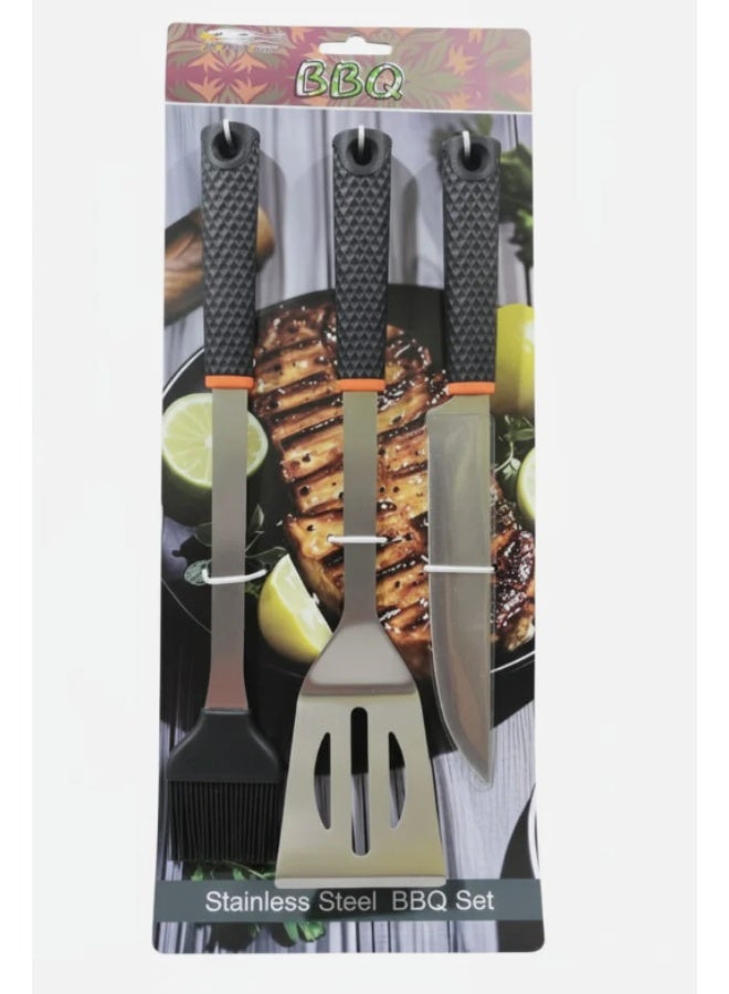 AKDC 3 pcs BBQ Tool Set – Stainless Steel Brush, Spatula & Knife Kit for Outdoor Barbecue & Grilling Lovers - Image 1