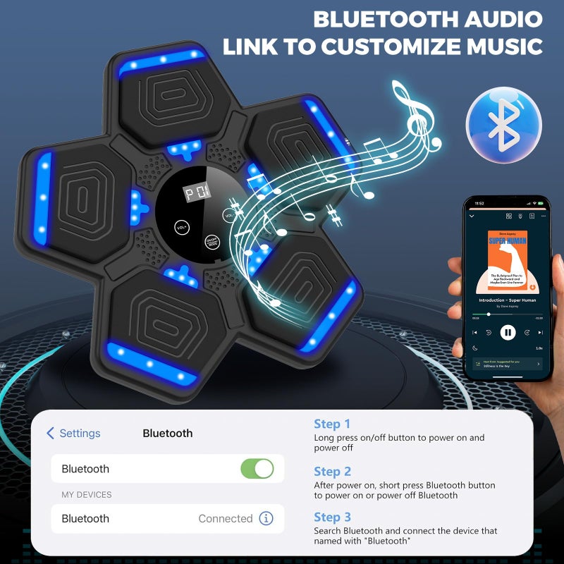 LOLBOX آلة الملاكمة الموسيقية LOLBOX 2025 للأطفال، آلة ملاكمة ذكية بلوتوث مع قفازات ملاكمة مثبتة على الحائط، معدات تمرين الملاكمة الموسيقية المستهدفة للضرب في المنزل (ترقية) - Image 2