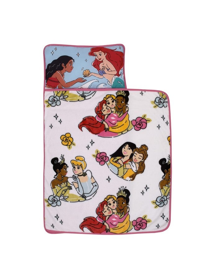 NoJo Disney Princesses Courage and Kindness Pink, Blue, and White Ariel, Tiana, Moana, Cinderella, Mulan, and Belle Toddler Nap Mat - Image 1