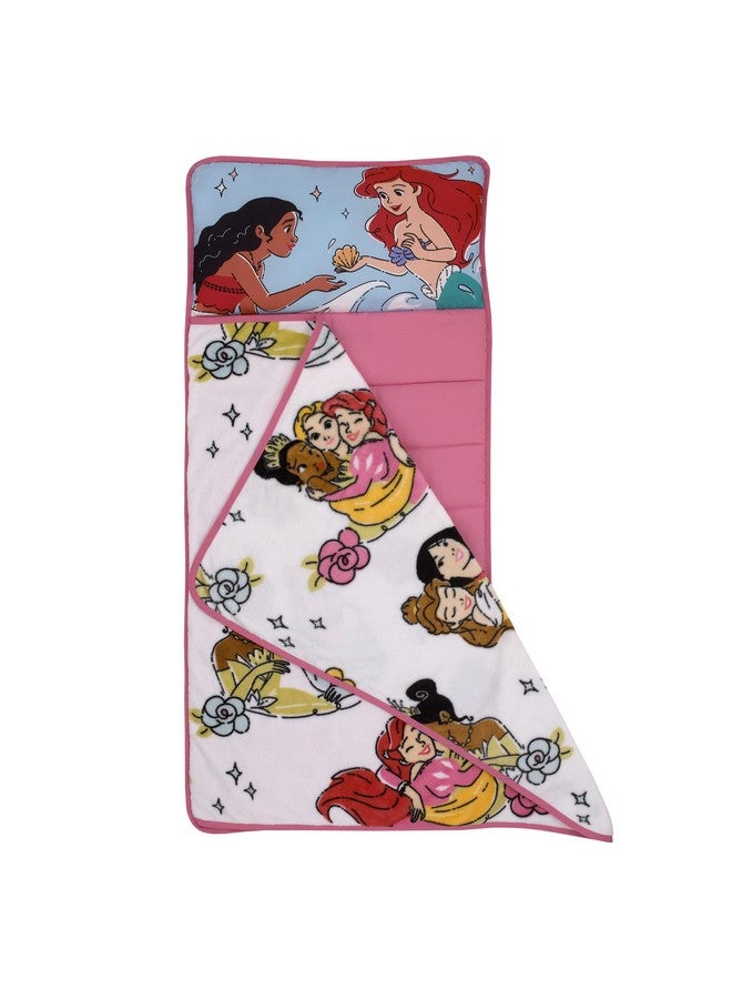 NoJo Disney Princesses Courage and Kindness Pink, Blue, and White Ariel, Tiana, Moana, Cinderella, Mulan, and Belle Toddler Nap Mat - Image 2