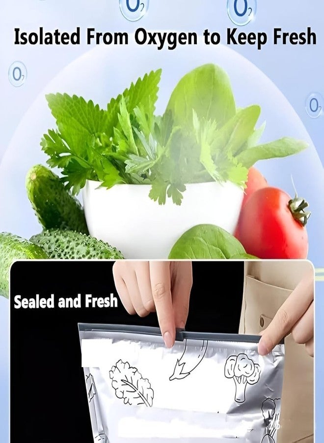 BlissCart أكياس رقائق الألومنيوم القابلة لإعادة الاستخدام من بليس كارت، 10 قطع، أكياس رقائق الألومنيوم قابلة للإغلاق مع سحاب، أكياس حفظ الطعام، أكياس رقائق الألومنيوم مانعة للتسرب لحفظ الخضراوات والفواكه واللحوم طازجة. - Image 4