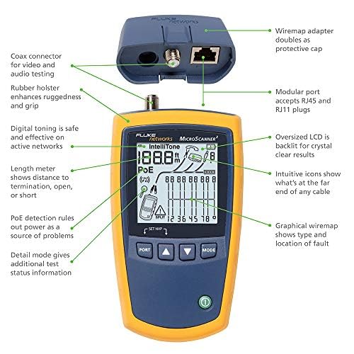 Fluke Networks MS2-KIT MicroScanner2 Copper Cable Verifier Kit, Troubleshoots RJ11, RJ45, Coax, Tests 10/100/1000Base-T, and Voip, Includes IntelliTone Pro 200 & Remote ID Kit - Image 2