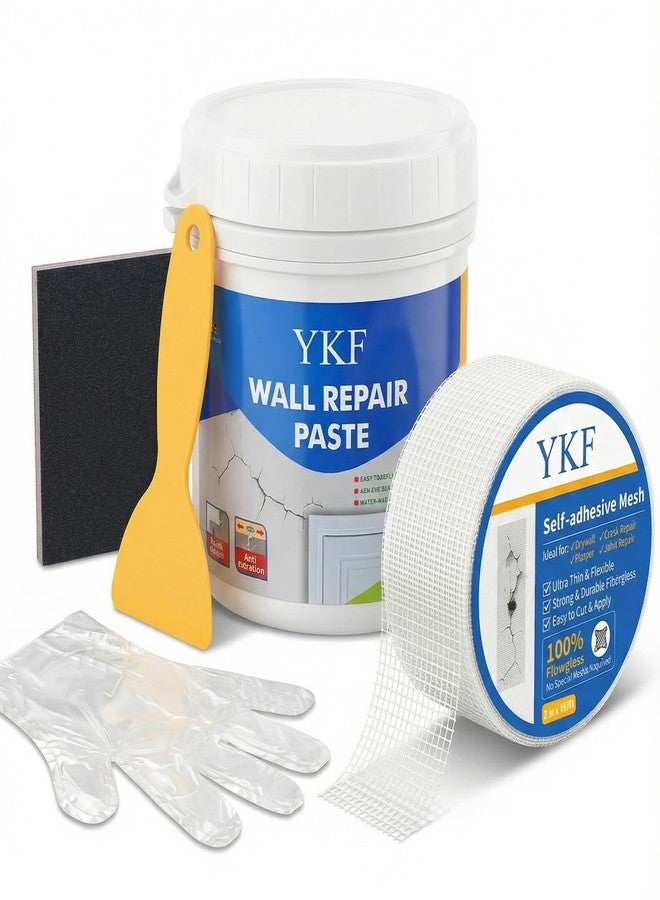 YKF Drywall Repair Kit - 500g Spackle Wall Repair with Self Adhesive Mesh & Scraper for Holes, Cracks - Quick and Easy Wall Surface Fix Solution - Image 1