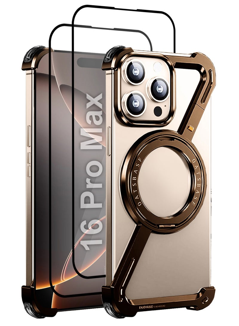CATANES (لـ iPhone 16 Pro Max) حزمة 3 حالات و 2 واقيات شاشة دوران 360°، قاعدة من الألمنيوم والمعدن، بدون إطار، حالة حماية بدرجة صدمة تيتانيوم صحراوي - Image 1
