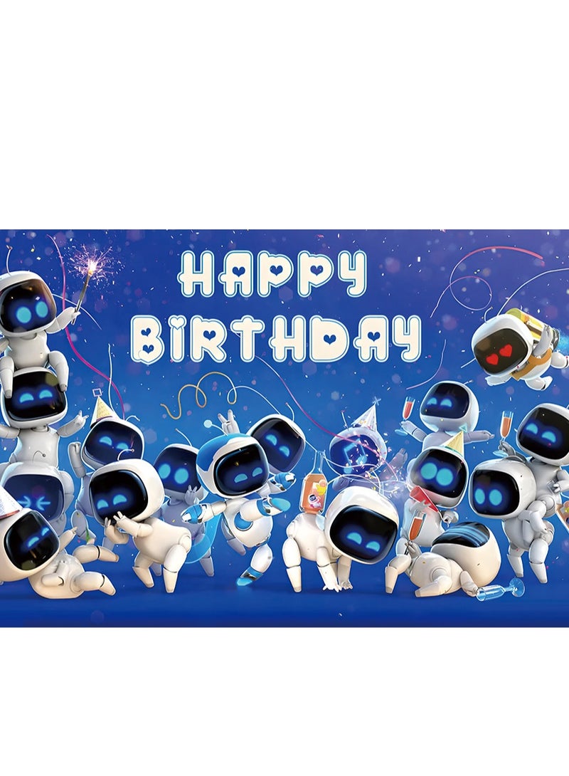 Astro Bot Universe Robot-Themed Children’s Birthday Background Cloth Indoor Scene Decoration Photo Banner 
