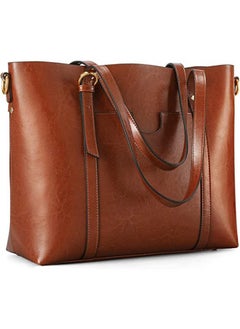 Kattee Genuine Leather Women Tote Bag Soft Handbags Vintage Shoulder Purses Fashion Top Handle Bag Large Capacity (Dark Brown)  - Image 1