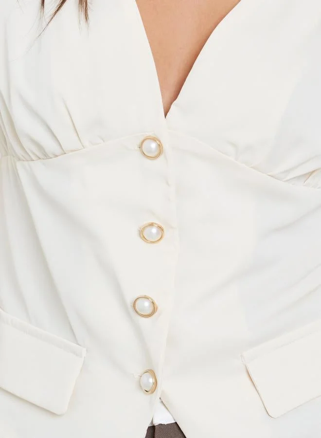 Styli Styli V-Neck Buttoned Balloon Sleeve Tops