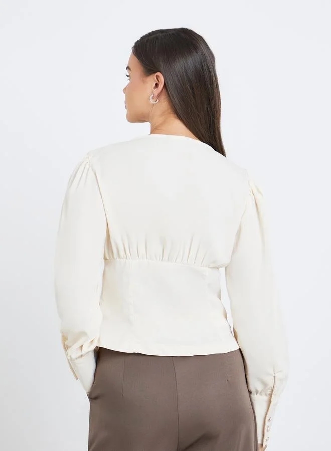 Styli Styli V-Neck Buttoned Balloon Sleeve Tops
