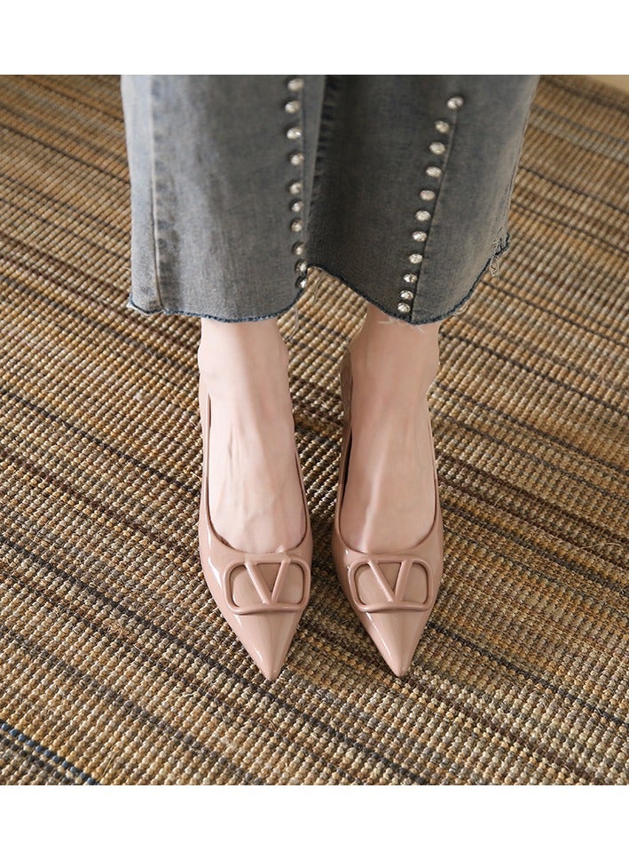 Nariele New Pointed Leather High-Heeled Shoes Slim Heels - Image 2