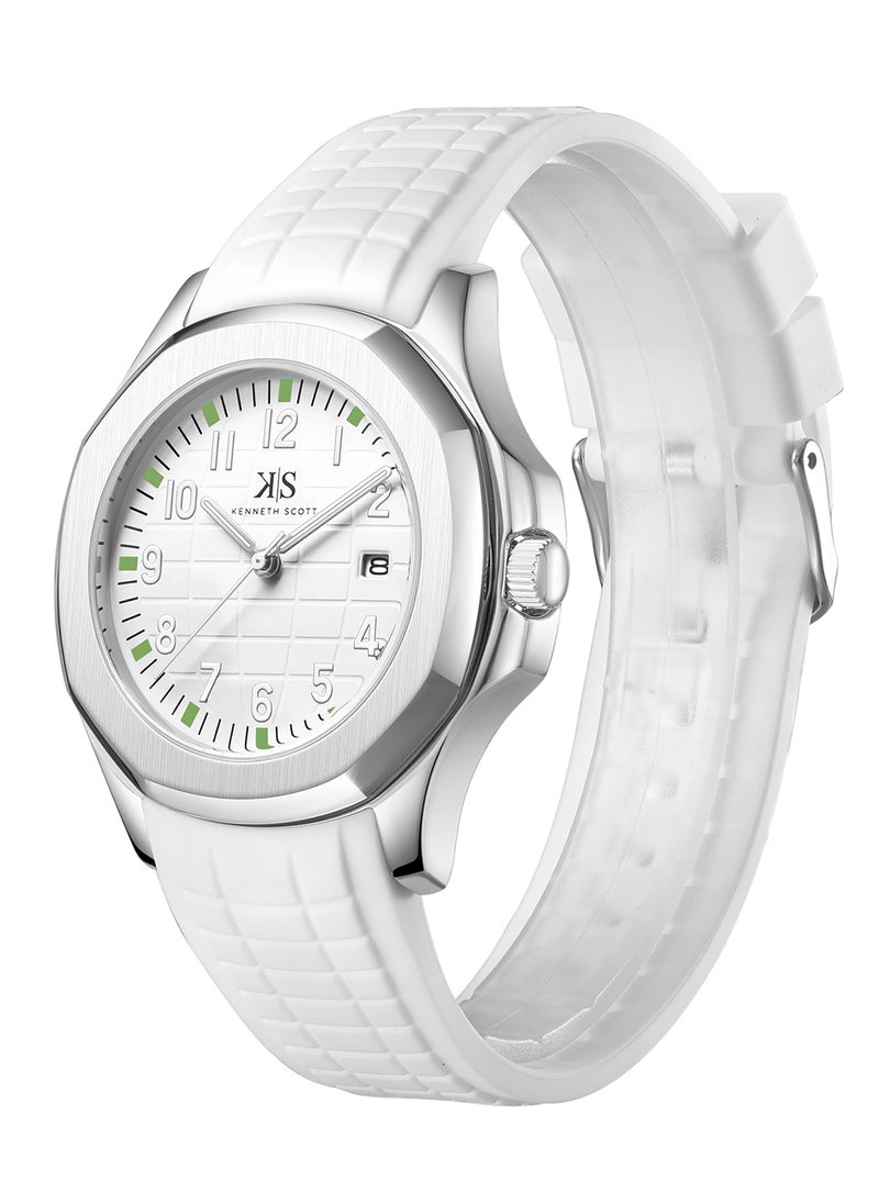 KENNETH SCOTT Kenneth Scott Men's Watch, Analog Display and Silicone Strap - K24014-SSWW, White  - Image 2