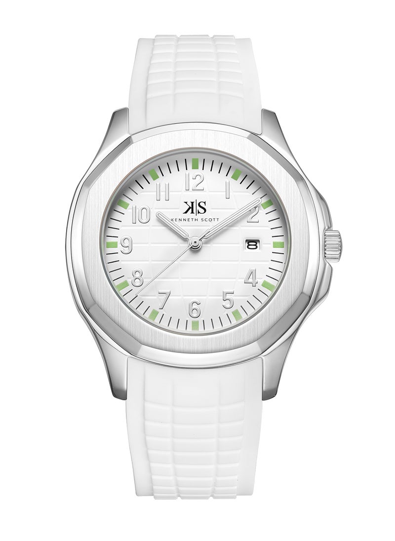 KENNETH SCOTT Kenneth Scott Men's Watch, Analog Display and Silicone Strap - K24014-SSWW, White  - Image 1