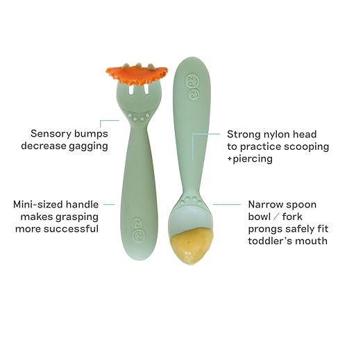 ezpz Mini Utensils - 12 Months+ (Fork & Spoon in Sage) - 100% BPA Free Fork and Spoon - Toddler Utensils - Designed by a Pediatric Feeding Specialist - Image 2
