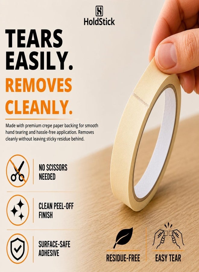 HoldStick Masking Tape - 12mm x 20M, Easy Tear, Residue-Free, Painter’s & Carpentry Tape for Labelling, Painting, Decorating, Surface Protection, Multi-Surface Use - Pack of 1 - Image 4