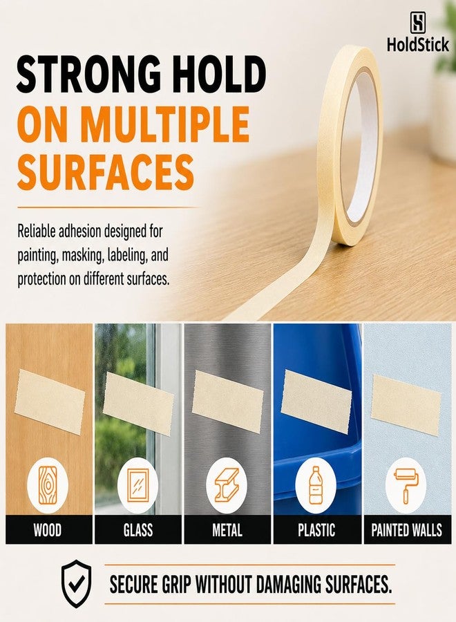 HoldStick Masking Tape - 12mm x 20M, Easy Tear, Residue-Free, Painter’s & Carpentry Tape for Labelling, Painting, Decorating, Surface Protection, Multi-Surface Use - Pack of 1 - Image 5