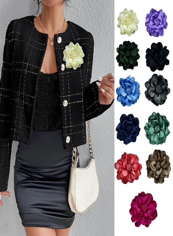 Pingyongchang Satin Fabric Rose Flower Extra 10CM Brooches Camellia Flower Oversized Brooch Pin for Women Wedding Party Dance Banquet Dress Suit Ceremony Clothes Accessories Gifts (10CM) -White - Image 3