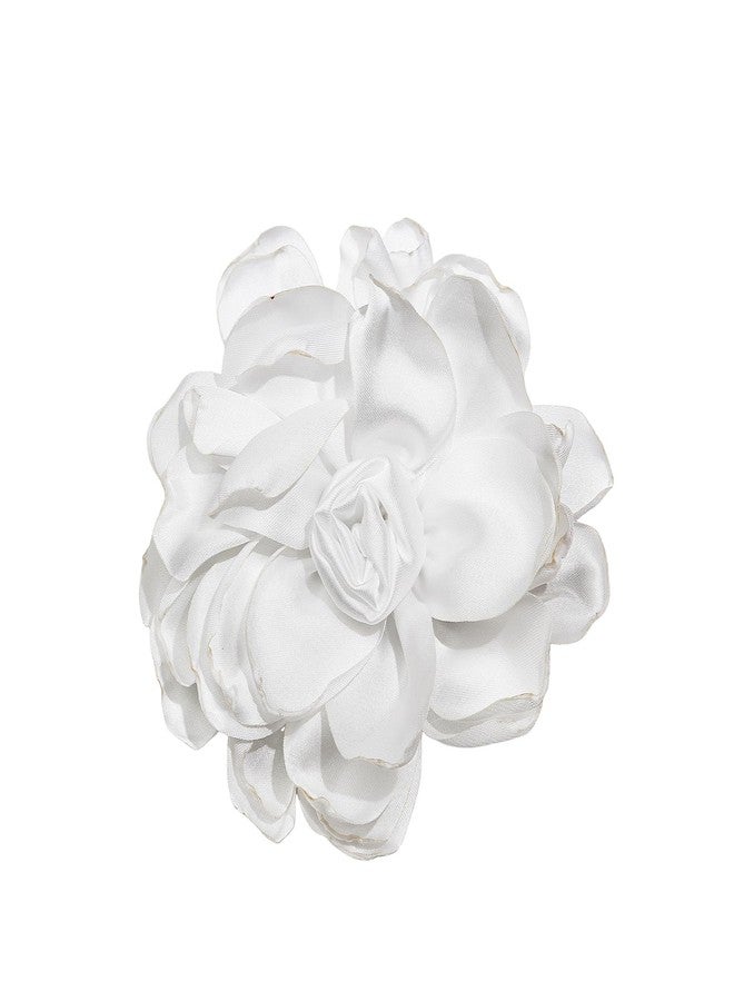 Pingyongchang Satin Fabric Rose Flower Extra 10CM Brooches Camellia Flower Oversized Brooch Pin for Women Wedding Party Dance Banquet Dress Suit Ceremony Clothes Accessories Gifts (10CM) -White - Image 1