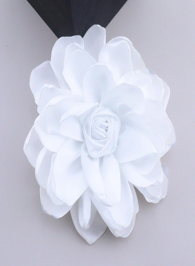Pingyongchang Satin Fabric Rose Flower Extra 10CM Brooches Camellia Flower Oversized Brooch Pin for Women Wedding Party Dance Banquet Dress Suit Ceremony Clothes Accessories Gifts (10CM) -White - Image 2