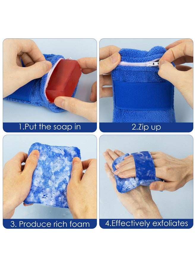 Adorila 4 Pack Soap Saver Bag For Bar Soap, Exfoliating Soap Bags With Zipper (Grey, Blue)